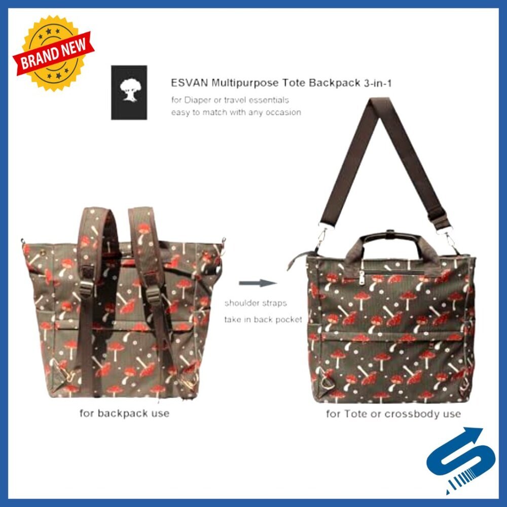 Multifunctional Tote Backpack Crossbody Bag 3-in-1 with Insulated Pockets Laptop - Picture 4 of 7